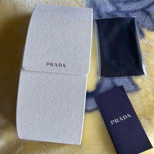 $15! White Authentic Prada Hard Eyeglass Case. With cleaning cloth.